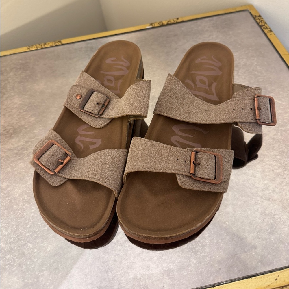 Brown Suede Double Strap Sandals